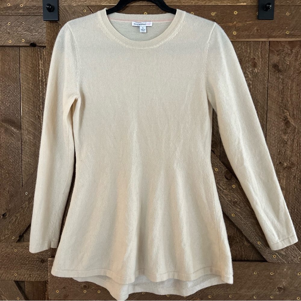 Isaak Mizrahi Cashmere Peplum Fitted Cream Sweater Top